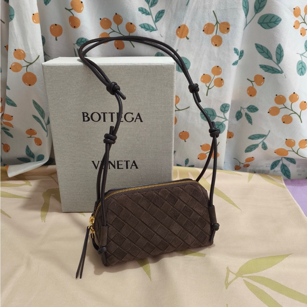 Bottega Veneta Dark Brown Intrecciato Suede Crossbody